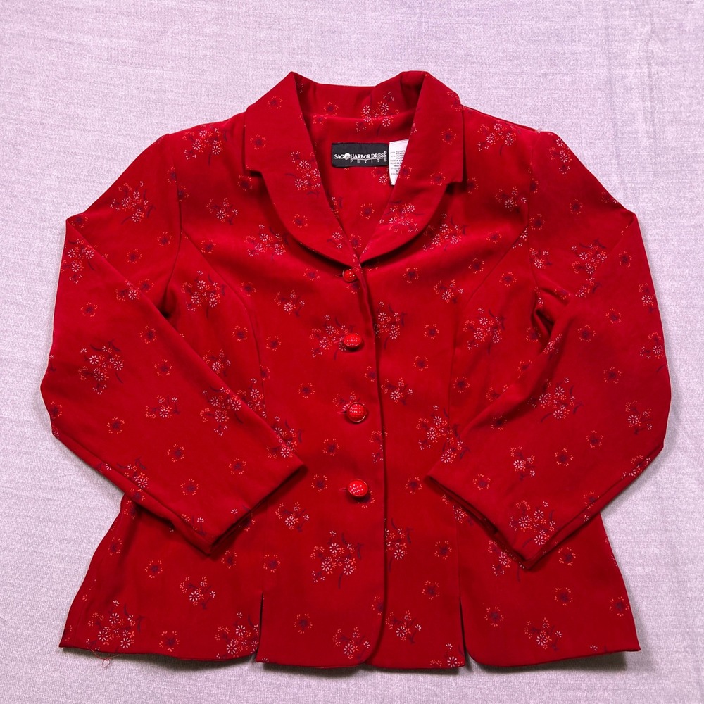Vintage Harbor Dress Petite Red Floral Blazer & Skirt Set Size‎ 12P